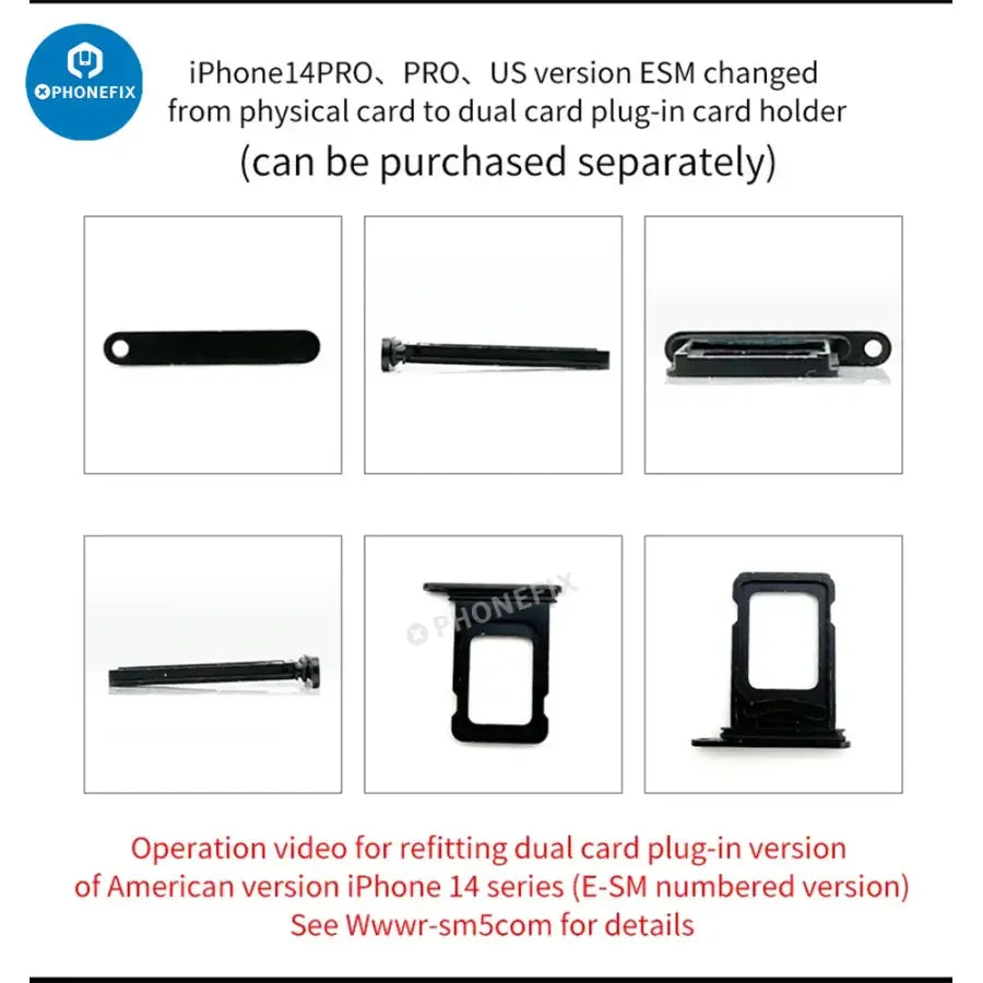 PhoneFix R-SIM18 19 E-SIM 5G unlock card for iPhone 14 and 15 series, showing the unlock tool and packaging.