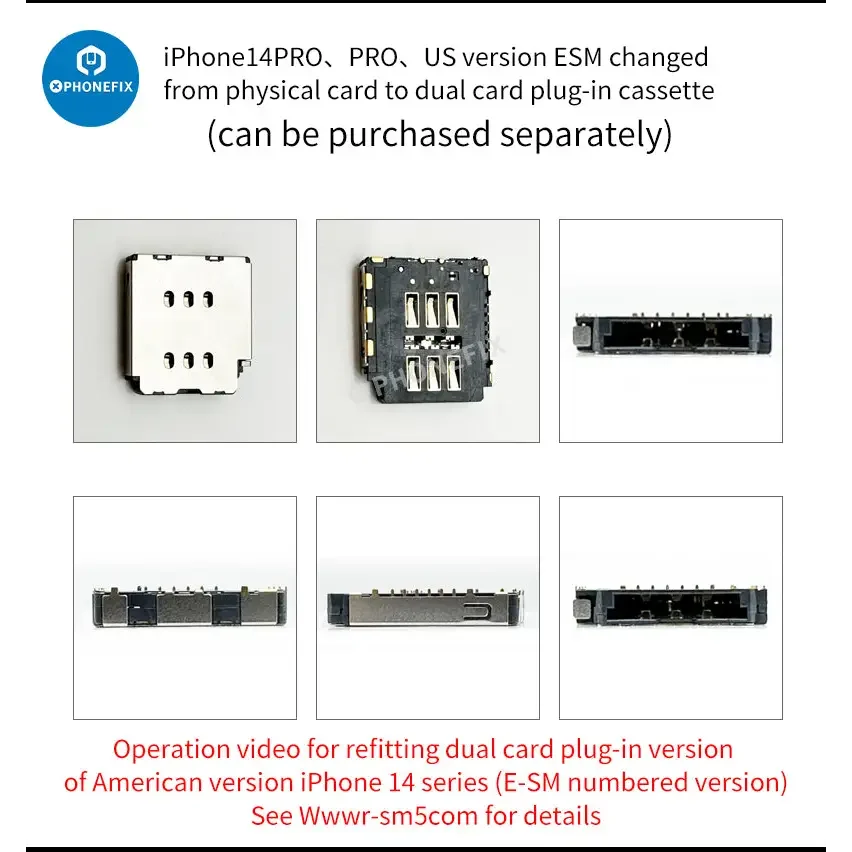 R-SIM18 19 E-SIM 5G unlock card for iPhone 14 and 15 series, phone unlocking tool by PHONEFIX, shown on black background