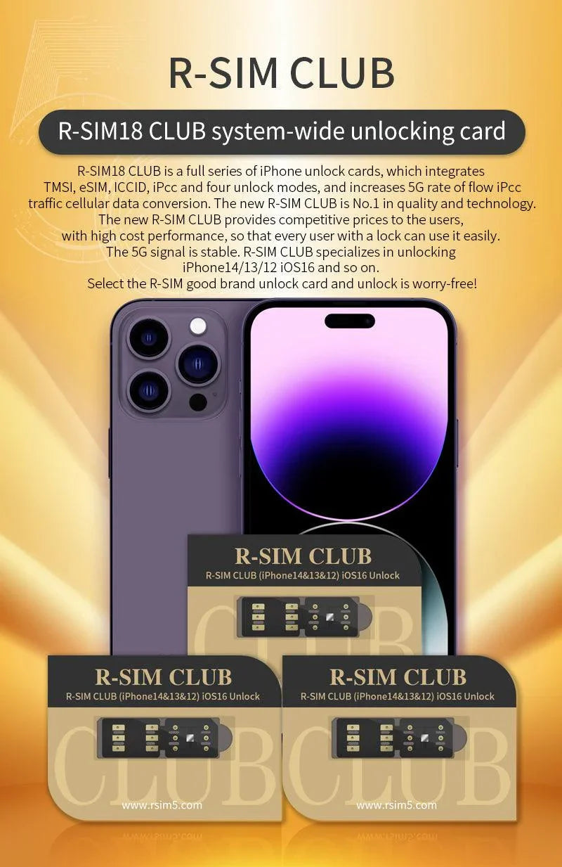 PhoneFix R-SIM CLUB 2 unlock card for iPhone 16, iOS 18, TMSI, eSIM, ICCID, IPCC phone unlocking tool.