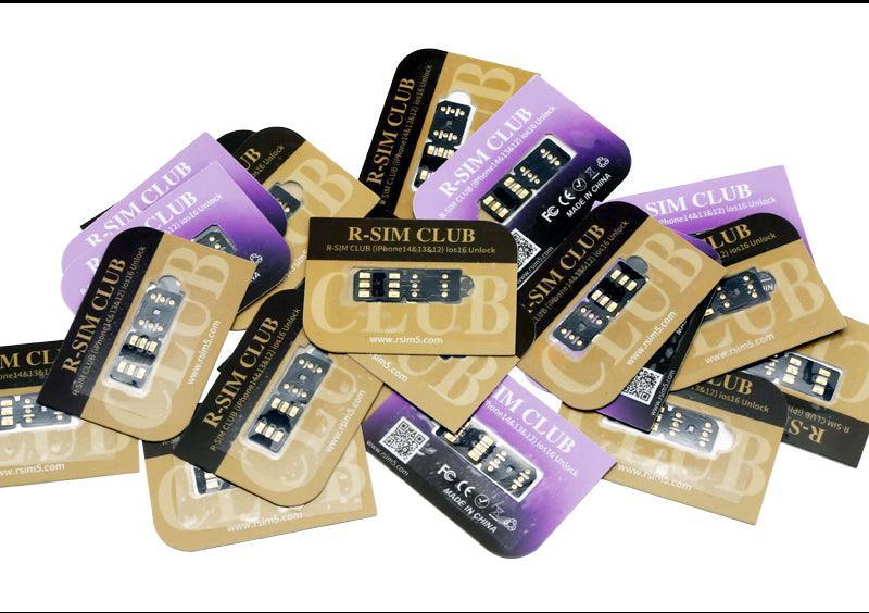 PHONEFIX R-SIM CLUB 2 unlock card for iPhone 16 with iOS 18, TMSI, eSIM, ICCID, and IPCC phone unlocking tools.