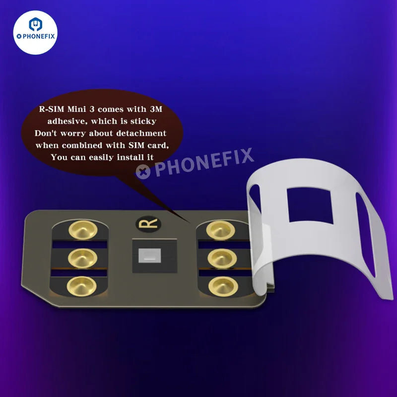 PhoneFix R-SIM Mini3 VSOP II unlock card for iPhone 13-16 Pro Max, used for phone unlocking and carrier unlocking tools.