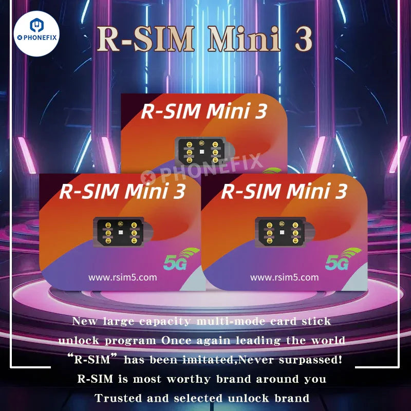 PhoneFix R-SIM Mini3 VSOP II unlock card for iPhone 13-16 Pro Max, used for unlocking and carrier unlocking tools.