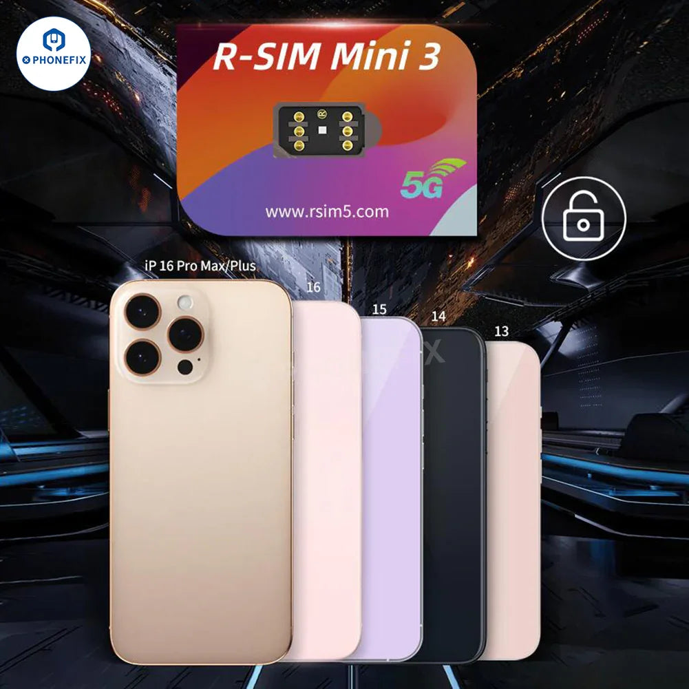 R-SIM Mini3 VSOP II unlock card for iPhone 13-16 Pro Max, PHONEFIX phone unlocking tool for carrier unlocking.