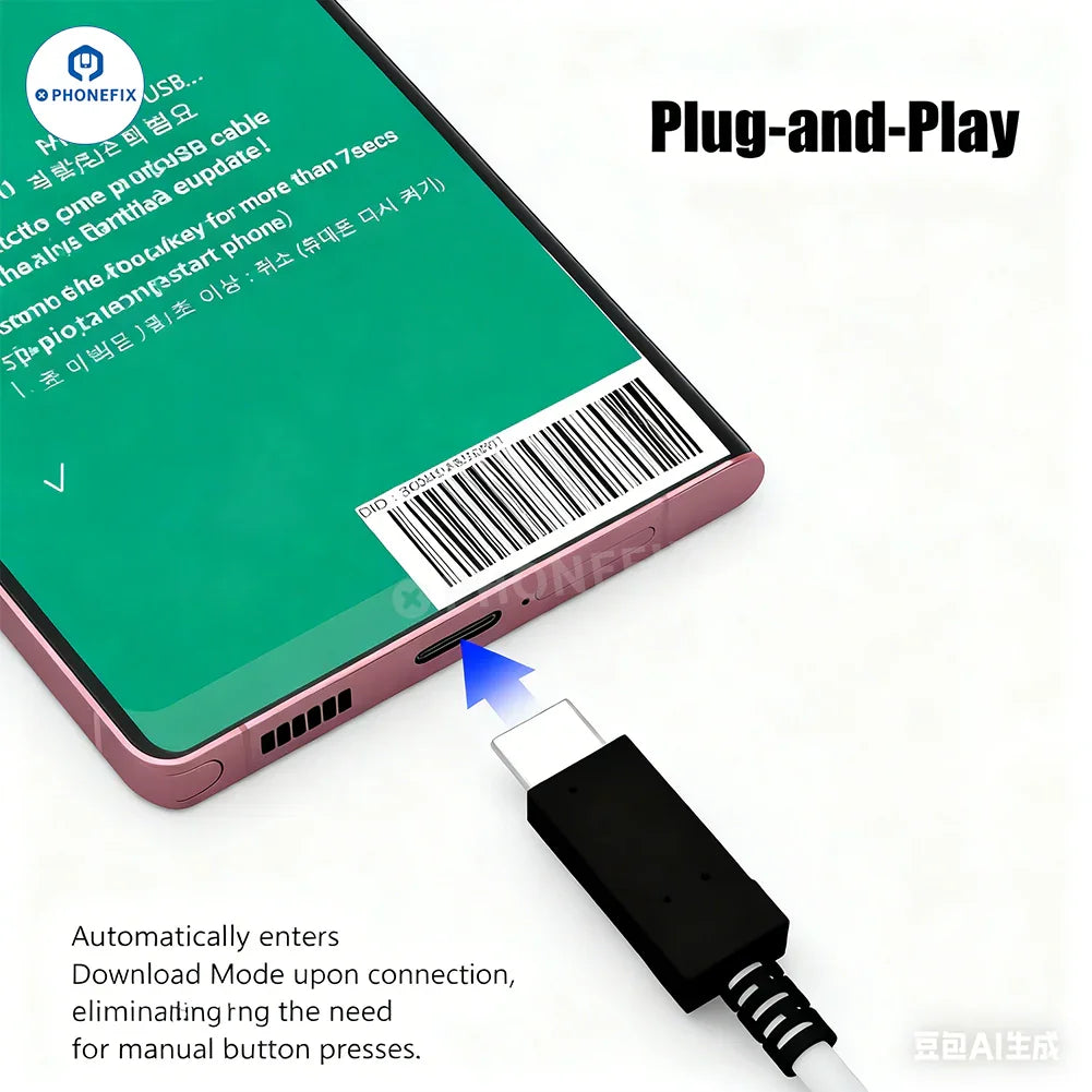 Samsung Download Mode USB Type-C engineering cable for phone unlocking tools, showing a close-up of the cable with connectors.