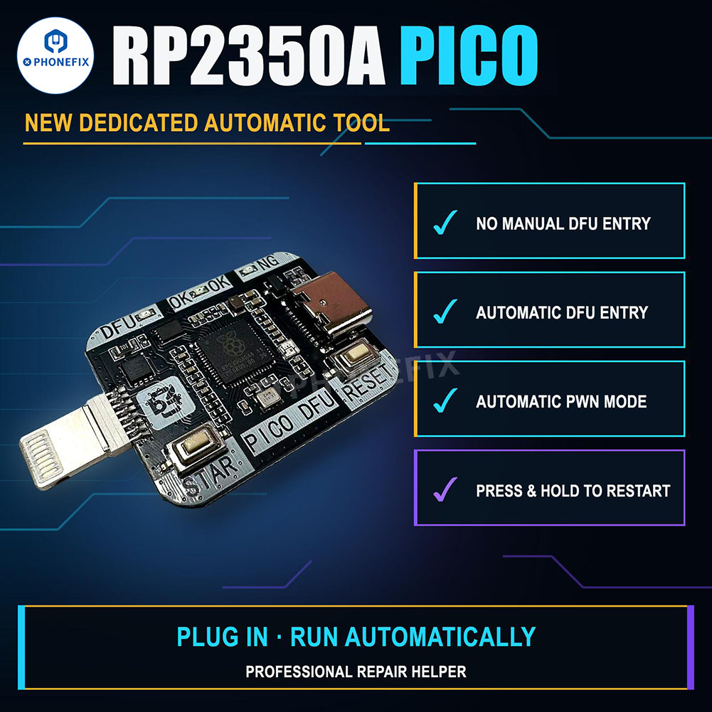 Lanrui V587 Engineering Box by PHONEFIX for iPhone and Samsung DFU recovery, featuring the Pico DFU board for phone unlocking.