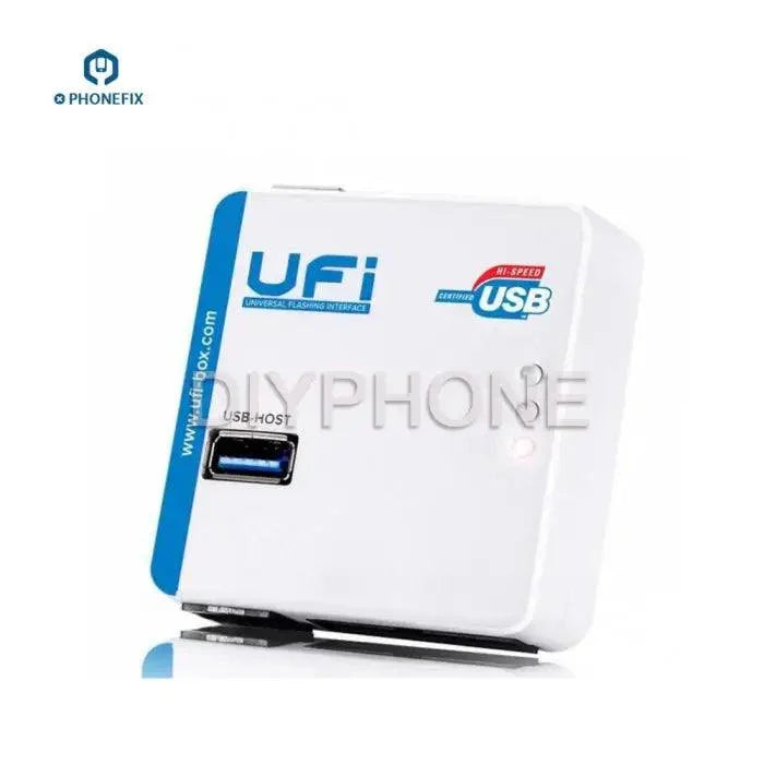 UFi Box mobile phone EMMC data service tool for Samsung phones, used for unlocking and data management, by PHONEFIX.