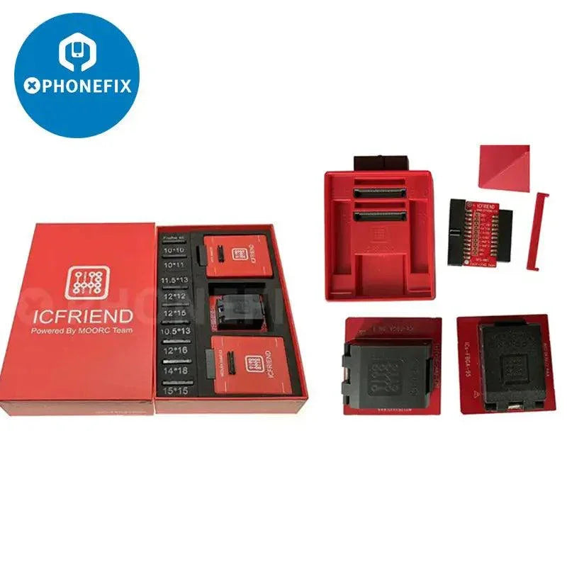 MOORC ICFriend Adapter for UFS Chip and EMATE EMMC BGA, phone unlocking tool by PHONEFIX, used for mobile device repair.