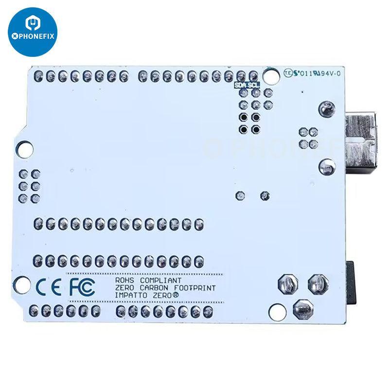 UNO DIP development board for ATMEGA328P and CH340 with cable, used for phone unlocking and microcontroller projects.