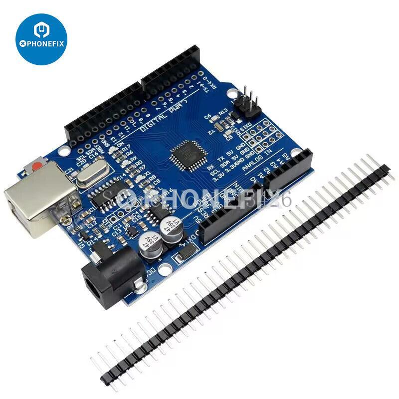 UNO R3 development board with ATmega328P microcontroller and cable for phone unlocking tools, by PHONEFIX.