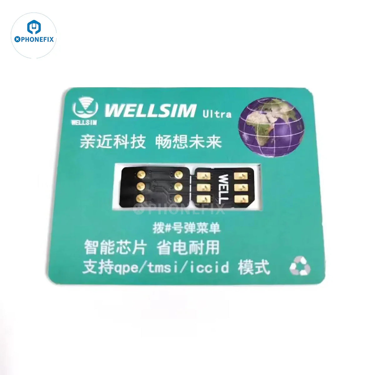 La tarjeta de desbloqueo PHONEFIX WELLSIM Pro para iPhone ayuda a resolver problemas de operador de SIM inválido y es compatible con herramientas de desbloqueo de teléfonos.