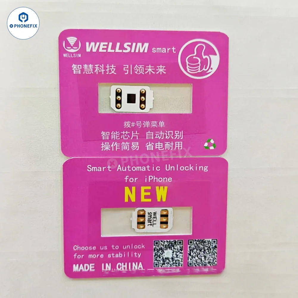 PHONEFIX WELLSIM Smart SIM unlocking card for iPhone XR to iPhone 16 Pro Max, phone unlocking tool for iOS 18 devices.