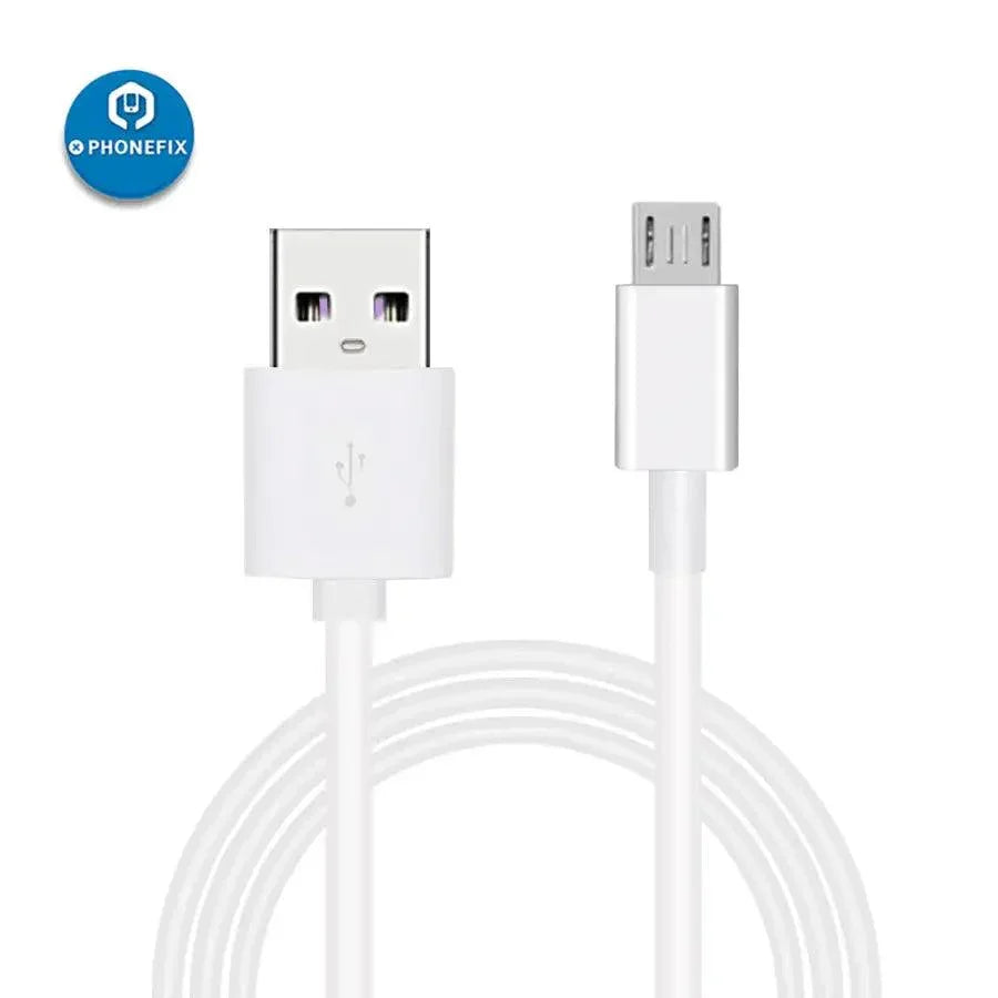 PhoneFIX 2.1A USB charging cable with Micro USB connector for Huawei and Xiaomi smartphones, shown in the image.