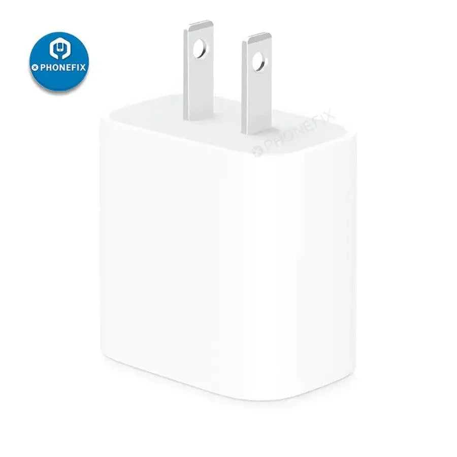 PhoneFIX 20W USB-C power adapter for Apple Type-C devices, compact phone USB charging charger in black color.