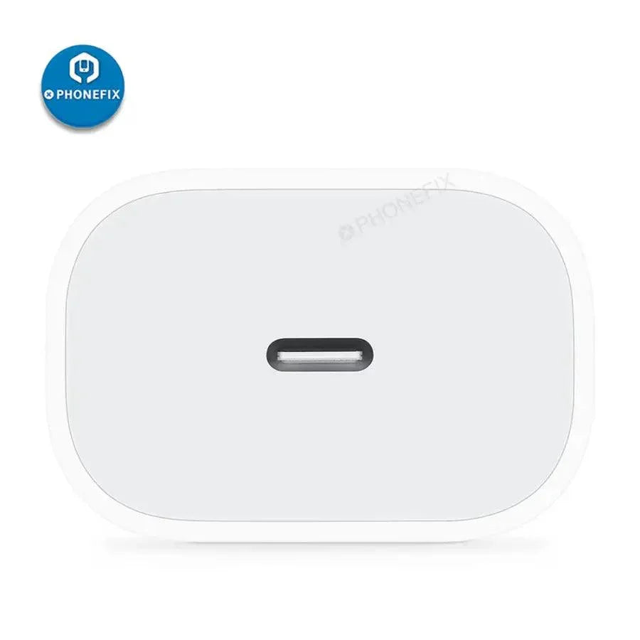 PhoneFIX 20W USB-C power adapter for Apple devices, compact Type-C charger for fast phone charging.
