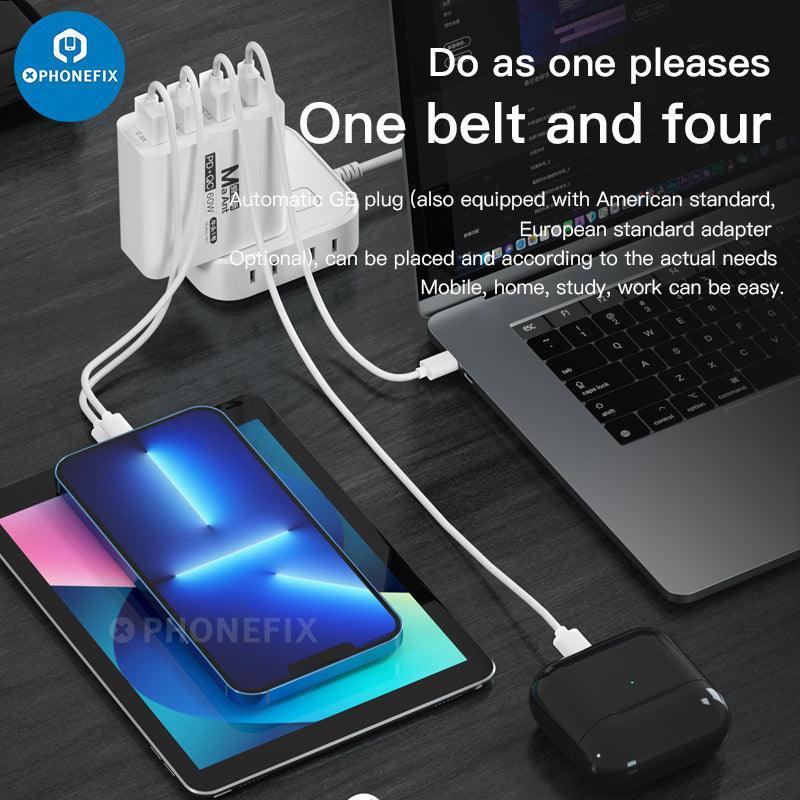 PHONEFIX MaAnt Niutou No.1 60W 4-Port USB quick charger for phones and tablets, black, with multiple USB ports for fast charging.