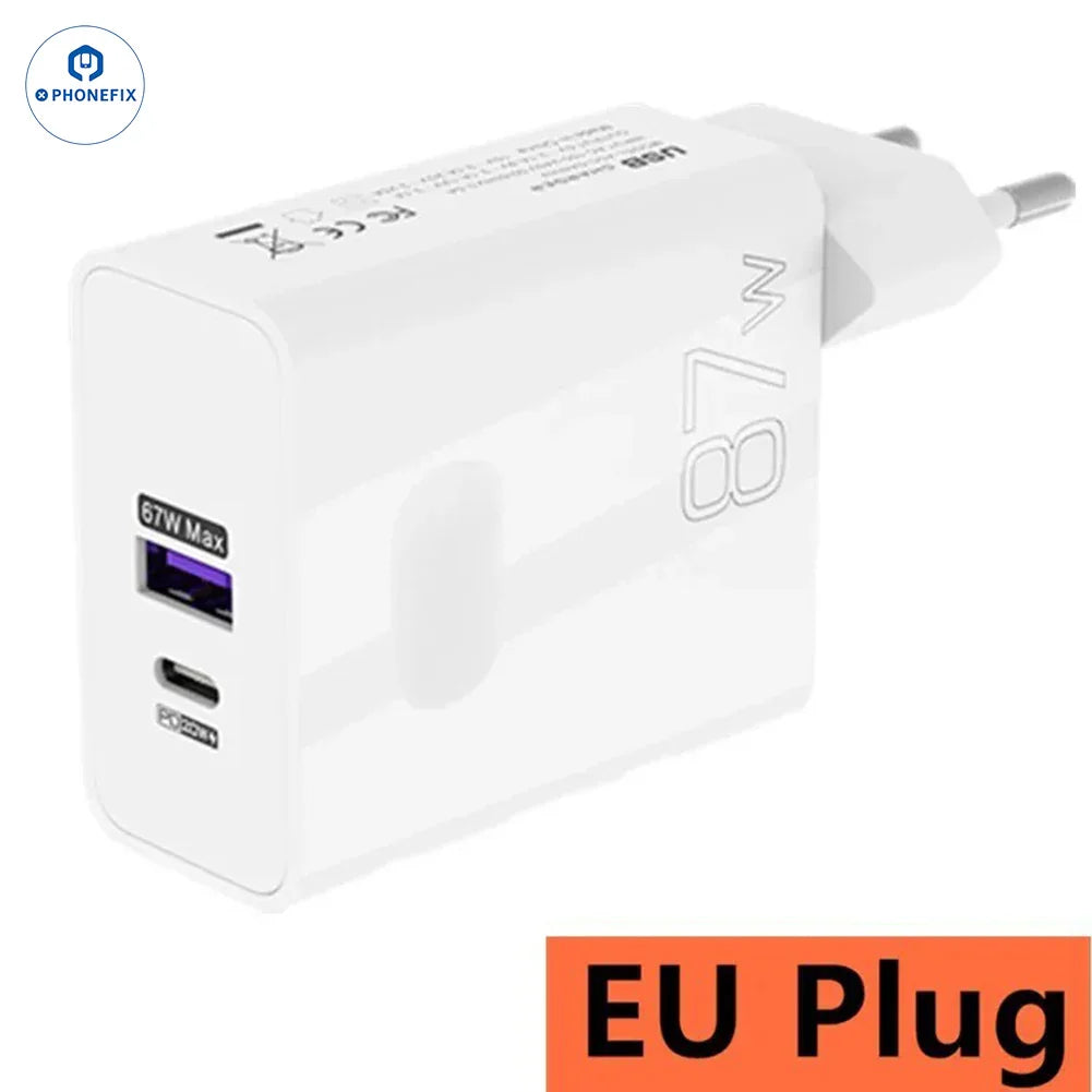 PHONEFIX 87W full protocol USB dual fast charger adapter for phone USB charging with EU plug, high-speed charging capability