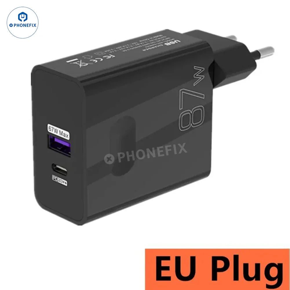 PHONEFIX 87W full protocol USB fast charger adapter with EU plug, dual-port phone USB charging for quick, efficient power delivery