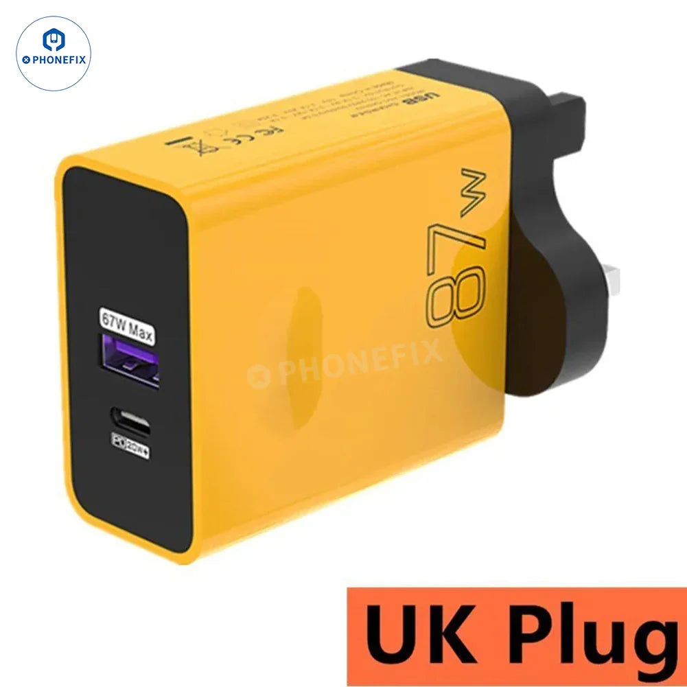 PHONEFIX 87W full protocol dual USB fast charger adapter for phone charging, shown with UK plug in the image.