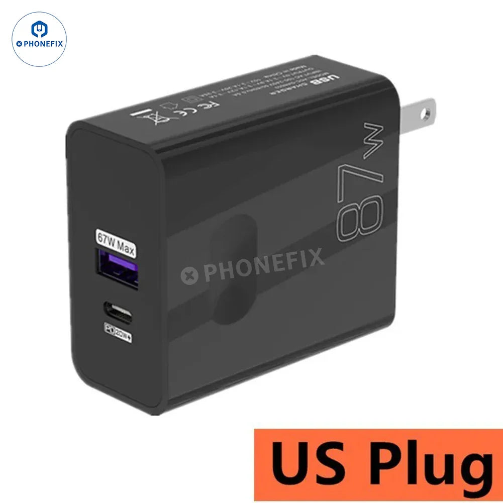 PHONEFIX 87W USB fast charger adapter for phones, featuring dual ports and full protocol fast charging capability.