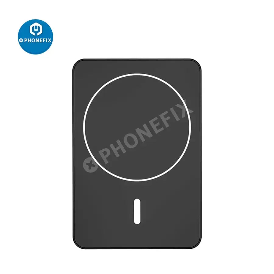 PHONEFIX magnetic wireless power bank with MagSafe for iPhone 12, 13, 14 series, showing the battery pack attached to an iPhone.