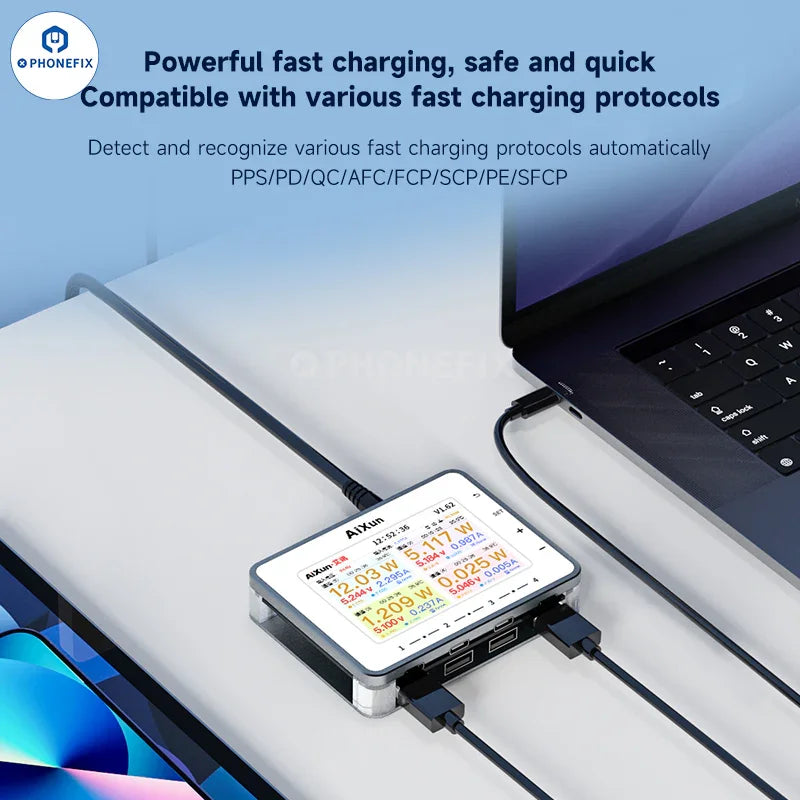 AiXun PF26 PhoneFix smart fast charger with 8 USB ports, multi-channel charging station for smartphones and devices.