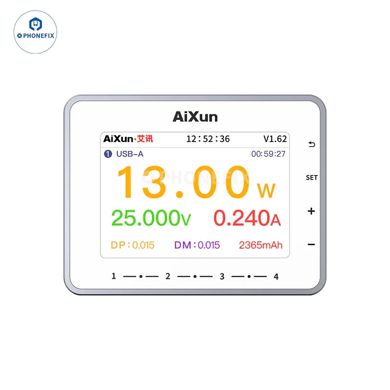AiXun PF26 Smart Fast Charger by PHONEFIX with 8 USB charging ports for multiple devices in a compact charging station.