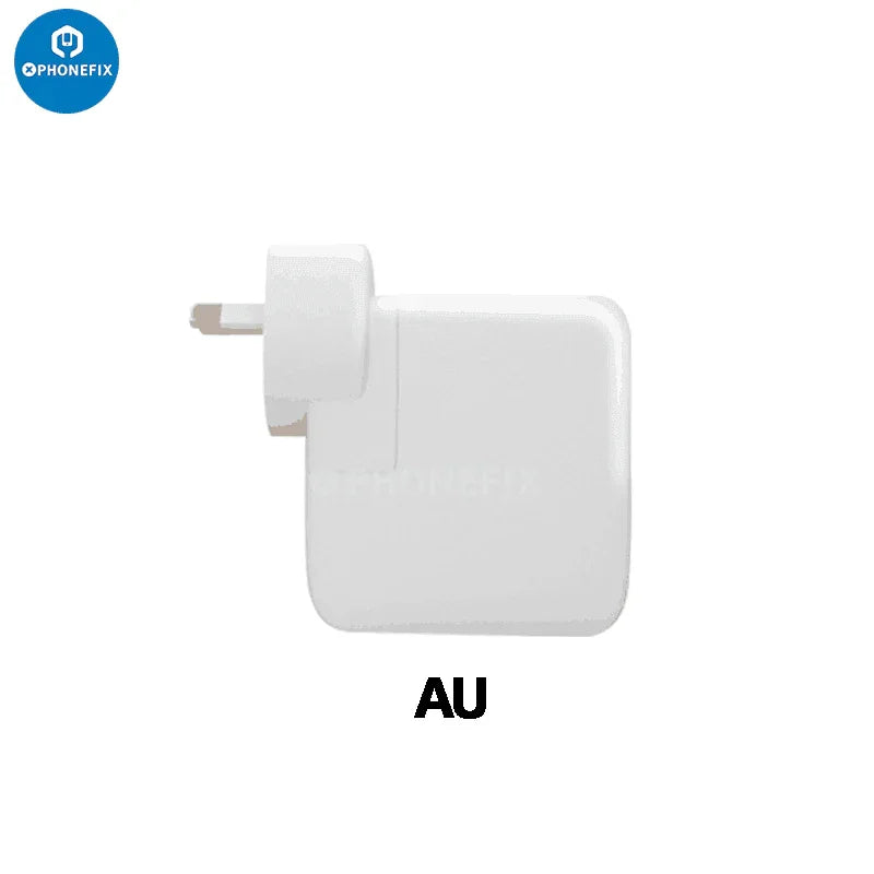 PhoneFIX USB-C laptop power adapter with 30W, 61W, or 87W PD charger for MacBook and phone USB charging.