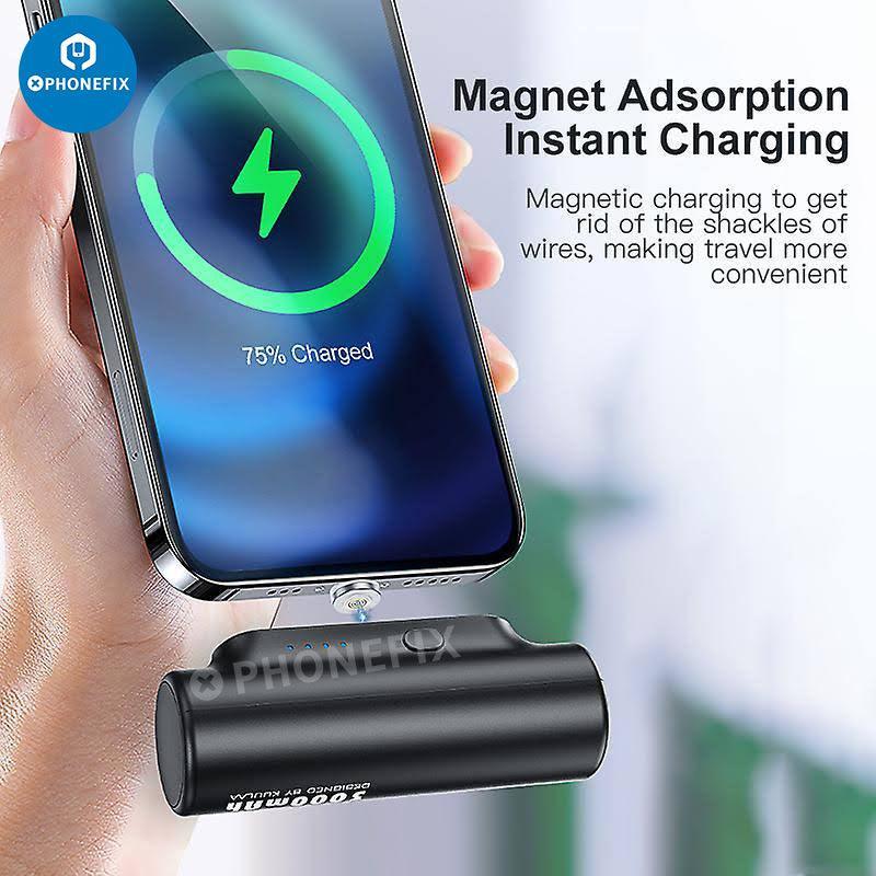 PHONEFIX 3-in-1 power bank external battery charger for mobile phones with USB charging, compact and portable design.