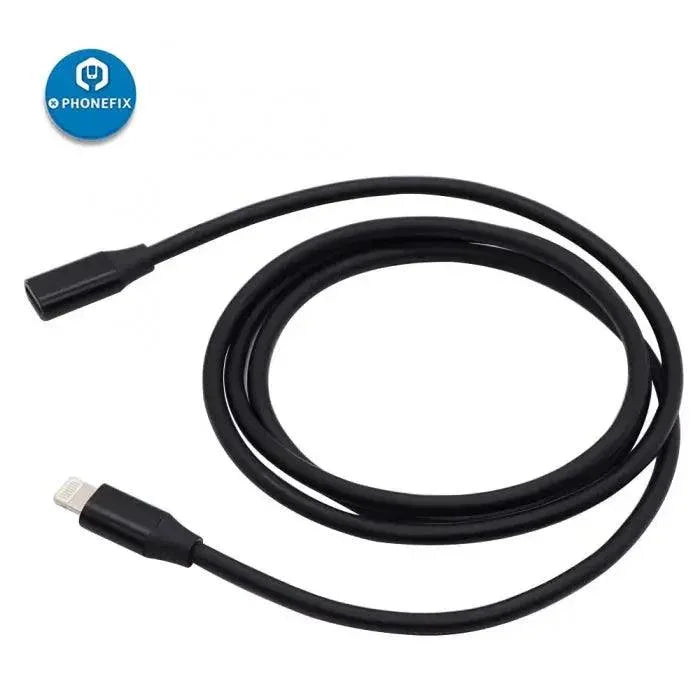 1-meter PHONEFIX 8-pin interface extension cable for Apple charging and audio adapter, compatible with iPhone devices.