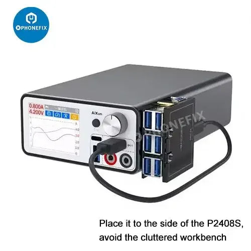 Aixun P2408S PhoneFix docking station for iPhone with USB charging port, designed for one-key boot up and battery management.