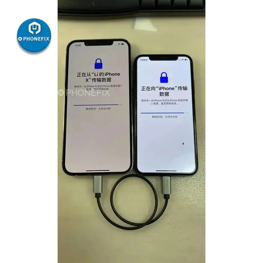 PhoneFIX Lightning to Lightning data transfer cable for iPhone 12 Pro Max, iPhone 11, and other compatible models.
