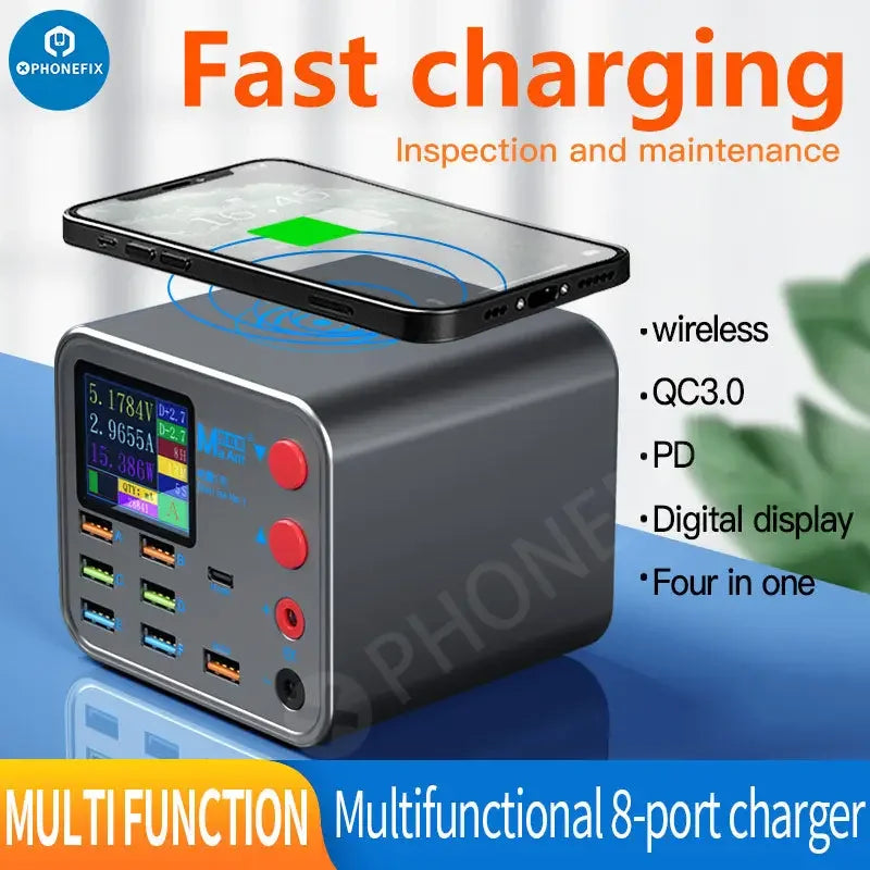 Chargeur USB PHONEFIX MaAnt DianBa TenSai PD à 8 ports avec détection du courant du téléphone, adapté à une charge rapide et efficace.