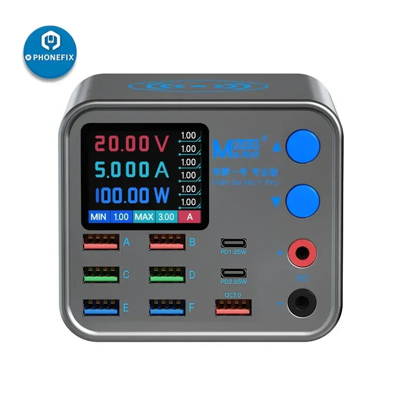 PHONEFIX MaAnt DianBa TenSai PD 8-Port USB charger with phone current detection, featuring a sleek design and multiple charging ports.