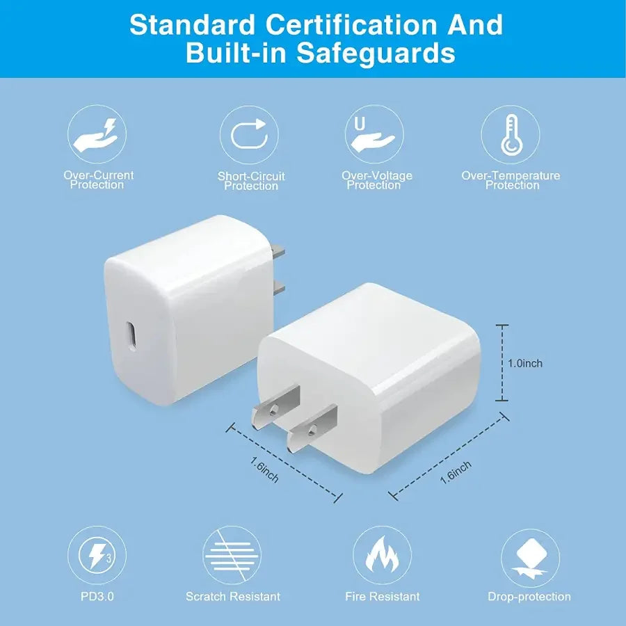 PHONEFIX 20W USB-C fast wall charger for Apple USB-C power adapters, compact phone charging accessory, compatible with iPhones.