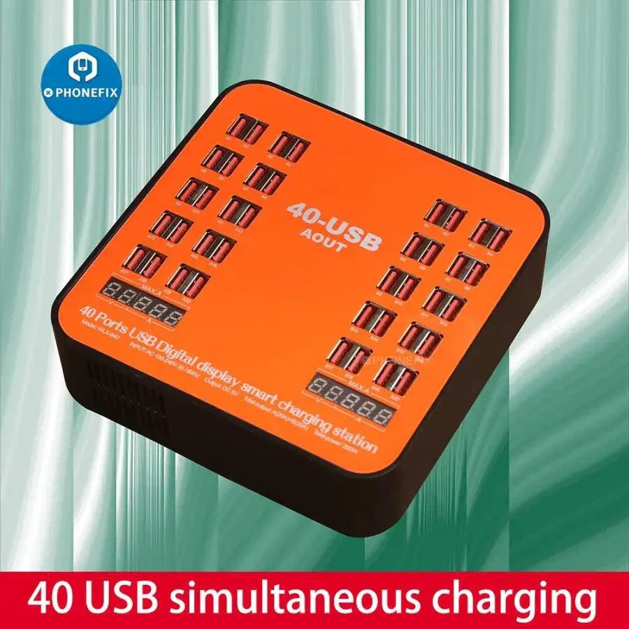 PHONEFIX 200W USB Power Station with 40 USB ports, EU plug, multi-device phone charging socket, compact and versatile charger