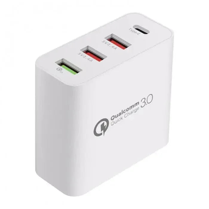 PHONEFIX Universal 5V 3A USB Type-C fast charging adapter for phones, featuring Quick Charge 3.0 technology and compact design.