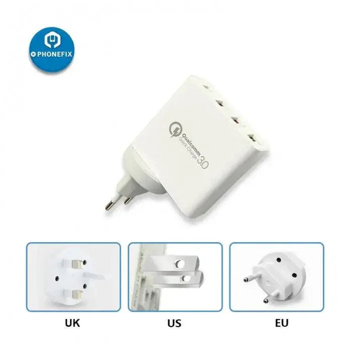 PhoneFIX 5V 3A USB Quick Charge 3.0 Type-C fast charging adapter for smartphones, compact and lightweight design.