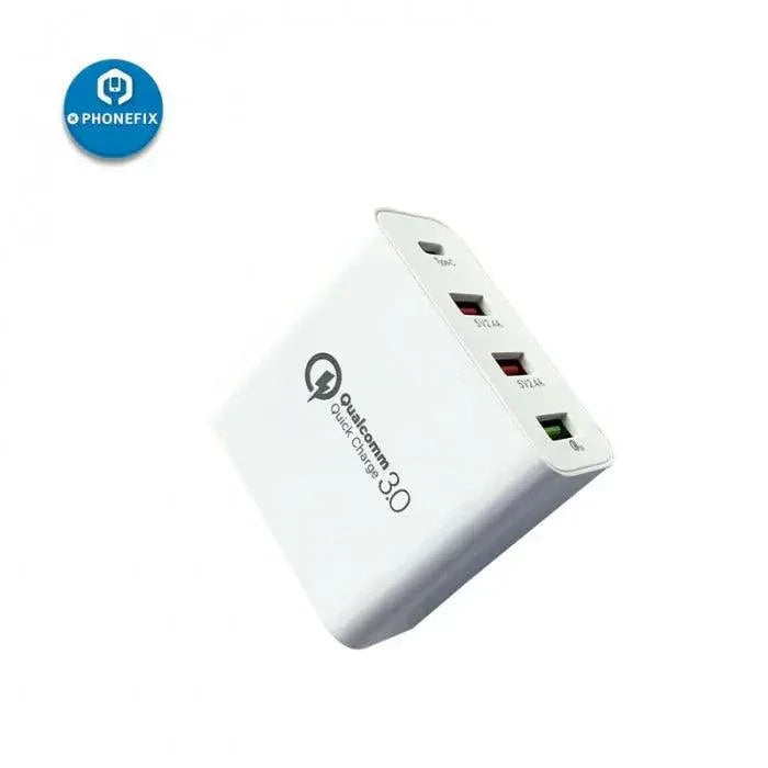 PHONEFIX Universal 5V 3A USB Type-C fast charging adapter for phones, compact design with quick charge 3.0 technology.