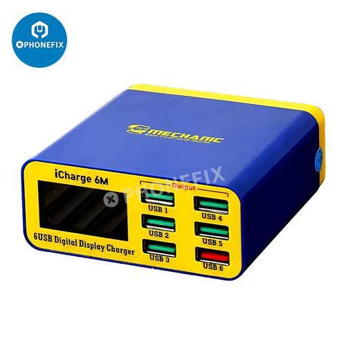 PhoneFIX V-Power 6 8 8S super fast USB charger for iPhone, iPad, and Apple Watch, shown plugged into a device.