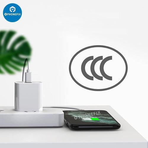 Adaptador de corriente USB-C PHONEFIX de 20 W con cable Lightning de carga rápida para iPhone y iPad, accesorio compacto de carga USB para teléfonos.