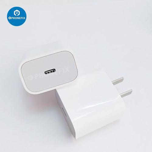 Adaptador de corriente USB-C PHONEFIX de 20 W con cable Lightning para carga rápida de iPhone y iPad, compatible con dispositivos Apple.