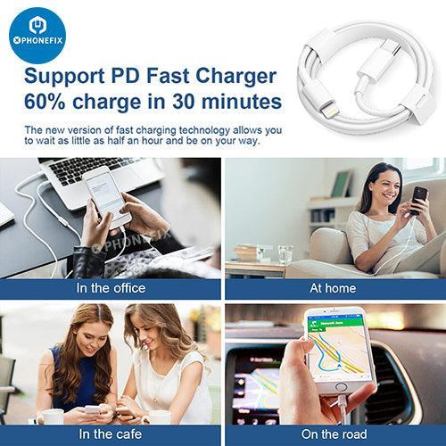 Adaptador de corriente USB-C PHONEFIX de 20 W con cable Lightning para iPhone y iPad, accesorio de carga USB para teléfonos de carga rápida.