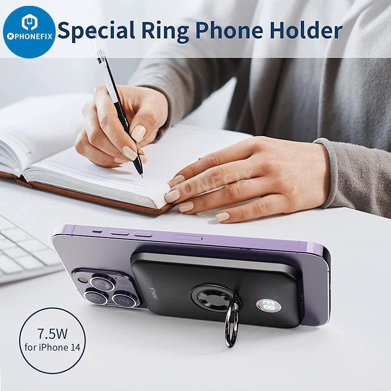 PHONEFIX MagSafe wireless charger with finger holder for iPhone 12-14 series, USB phone charging accessory in China.