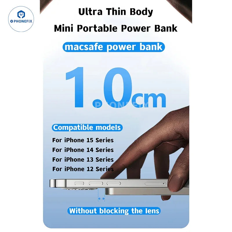 PHONEFIX portable MagSafe magnetic wireless fast charger for iPhone 12-15PM, titanium gold phone USB charging device.