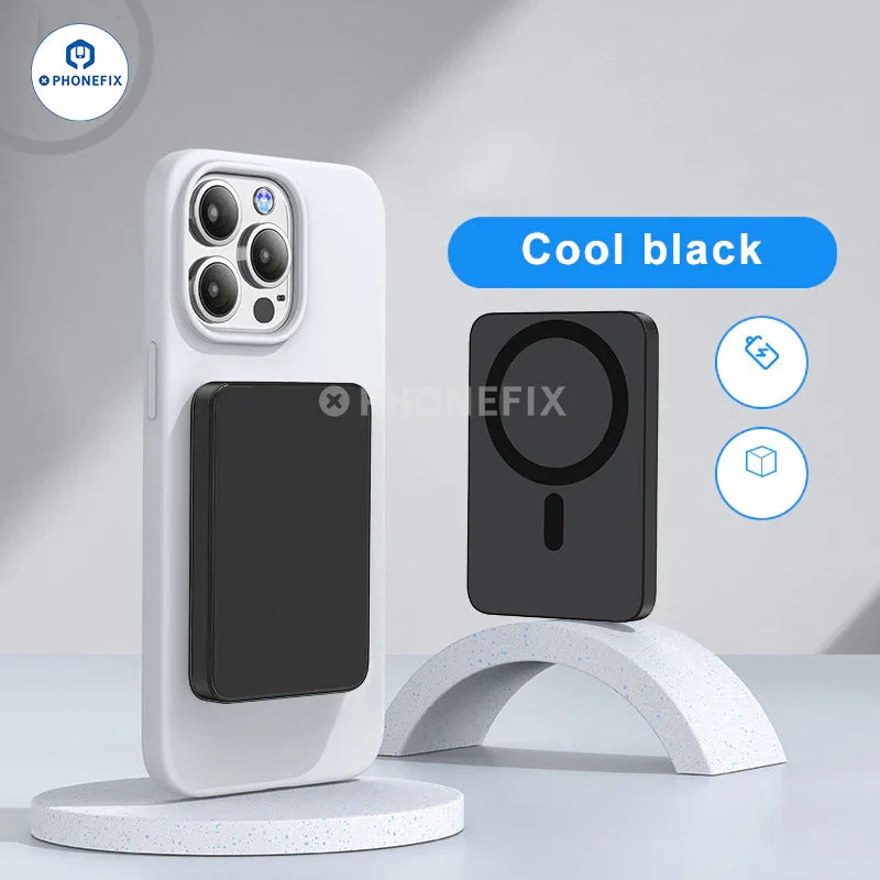 PhoneFIX portable MagSafe magnetic wireless charger for iPhone 12-15PM, titanium gold, USB charging, 5000mAh power bank