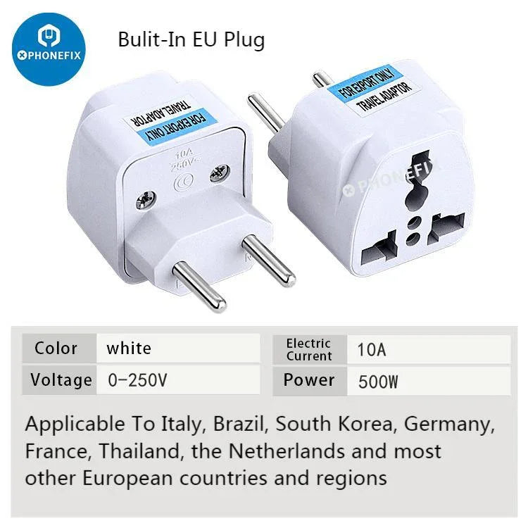 Convertisseur de chargeur universel PHONEFIX avec prises US, UK, EU et AU pour le chargement USB des téléphones, adaptateur secteur polyvalent pour une utilisation mondiale