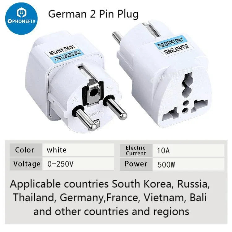 Convertisseur de chargeur universel PHONEFIX avec prises US, UK, EU et AU pour le chargement USB des téléphones, adaptateur secteur polyvalent.
