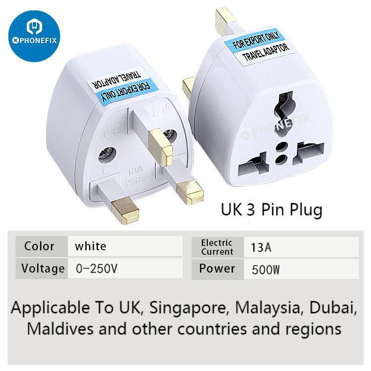 Adaptateur secteur universel PHONEFIX avec prises US, UK, EU et AU pour le chargement USB des téléphones, compatibilité internationale étendue