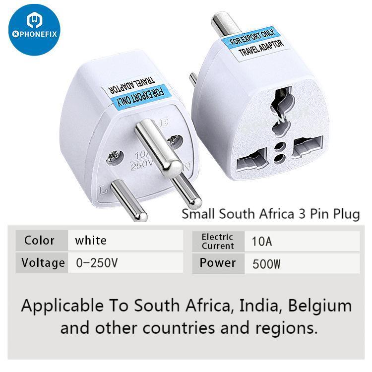 Convertisseur de chargeur universel PHONEFIX avec prise US, UK, EU, AU pour le chargement USB des téléphones, compatible avec de nombreuses prises électriques internationales.