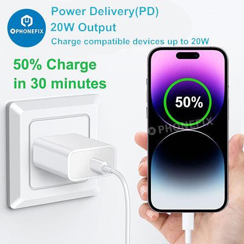 PHONEFIX 20/30W Type-C fast wall charger for Apple Watch, iPhone, iPad AirPods, USB phone charging accessory.